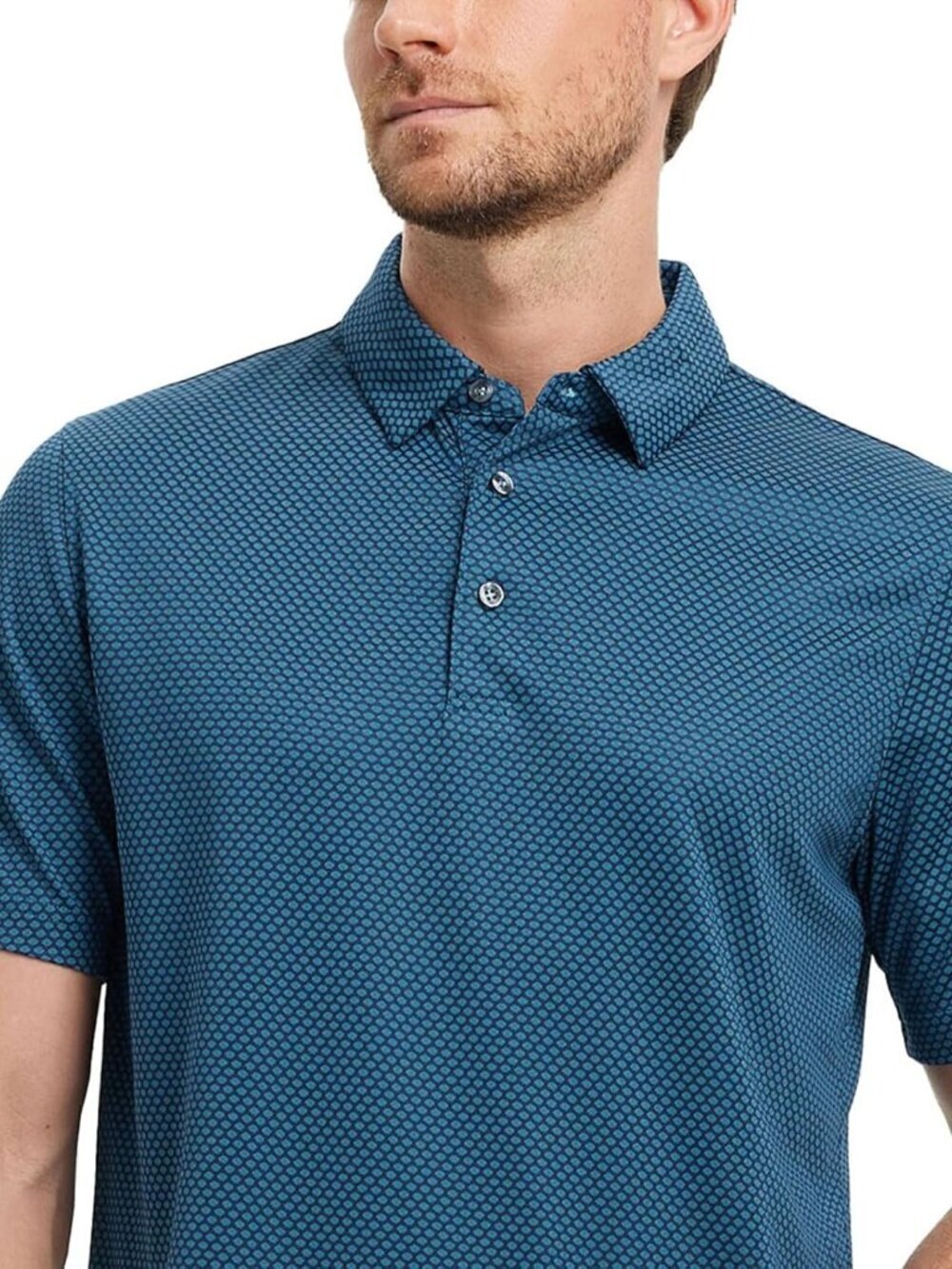 Mens Light Navy/Blue Moisture Wicking Jacquard Polo Shirt Breathable Dry Fit - Picture 3 of 6